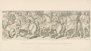 Morning of the Battle. The Norman Chief Taillefer, leads Duke Williams van, singing the Song of Roland, and Juggling with his Sword by Daniel Maclise